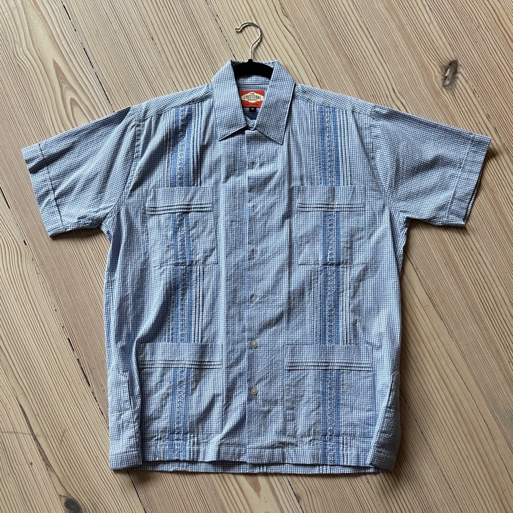 San Cristobal Guayabera (Men’s Medium): Blue Cross Pattern